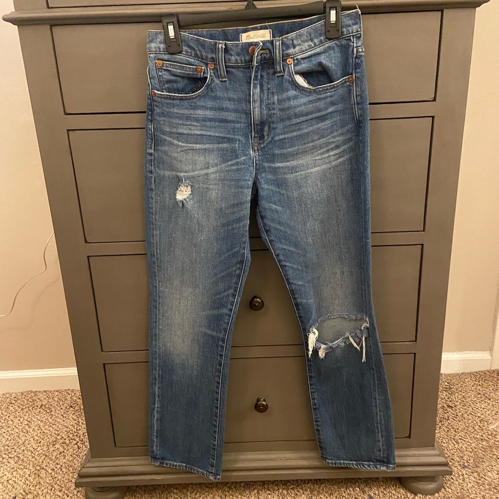 Madewell distressed straight crop jeans, size 27